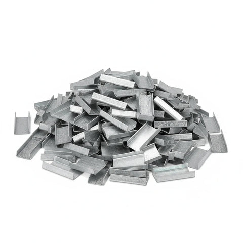 Sellos AA de Acero Galvanizado para Fleje de Acero - 1/2" Abierto | Paquete de 1000 | Gris Plata | Cal. 24