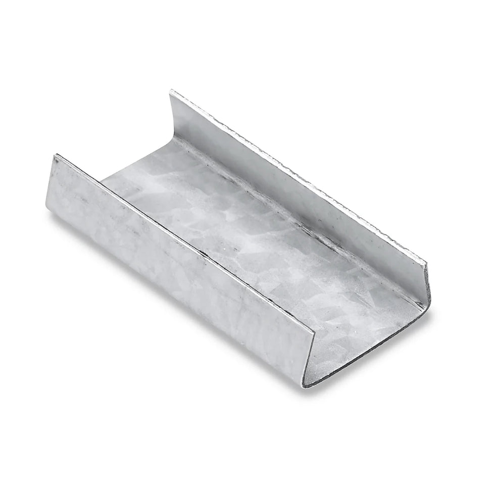 Sellos AA de Acero Galvanizado para Fleje de Acero - 1/2" Abierto | Paquete de 1000 | Gris Plata | Cal. 24