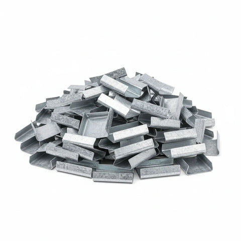 Sellos AA de Acero Galvanizado para Fleje de Acero - 3/4" Abierto | Paquete de 1000 | Gris Plata | Cal. 24