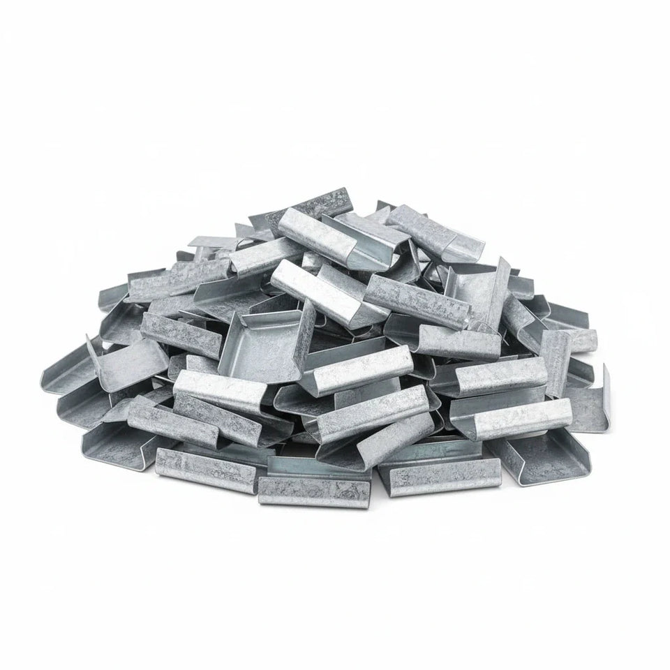 Sellos AA de Acero Galvanizado para Fleje de Acero - 3/4" Abierto | Paquete de 1000 | Gris Plata | Cal. 24