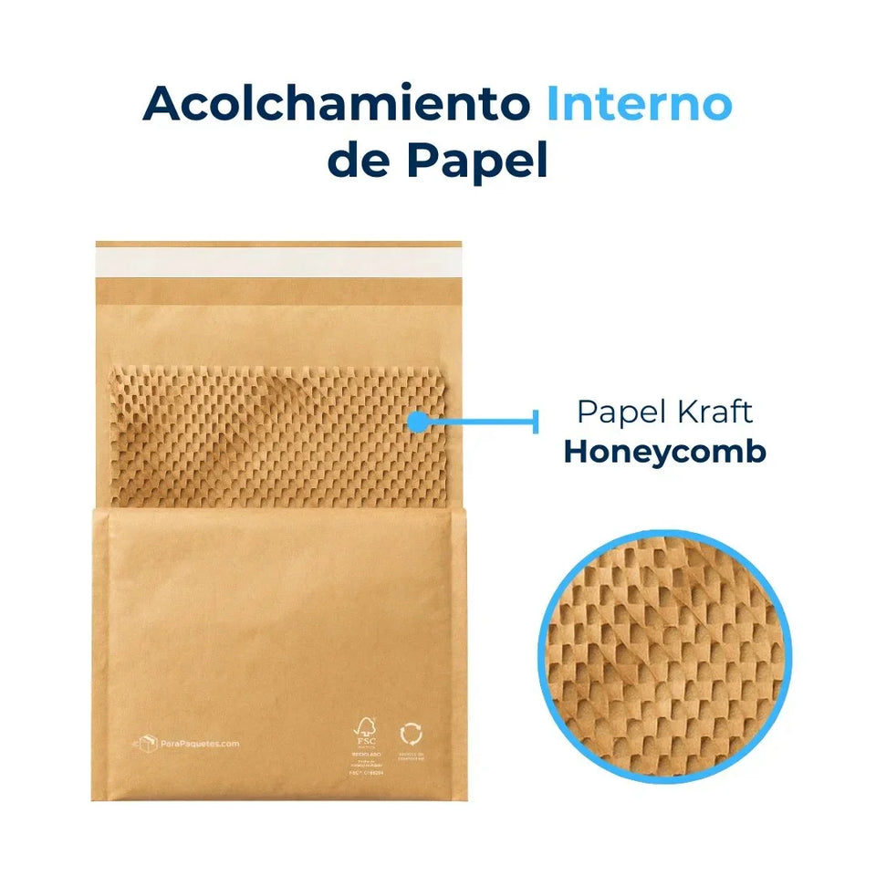 36 x 50 cm Sobres de Papel Kraft Honeycomb | Paquete de 50 | Papel Kraft 100% Reciclado | Café