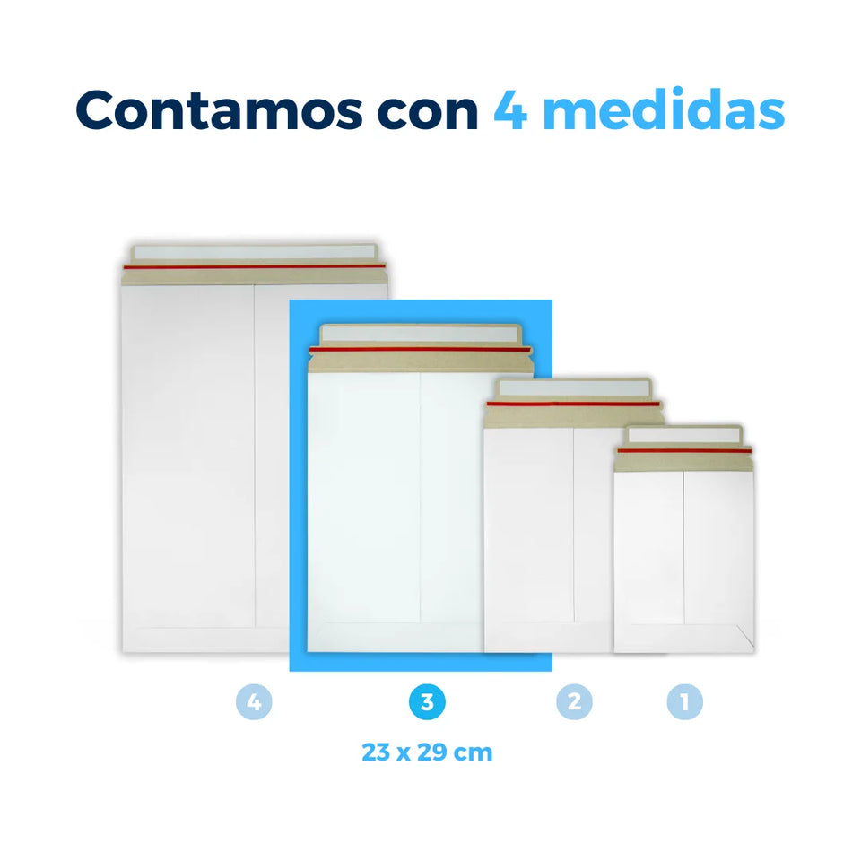 23 x 29 cm Sobres Rígidos Blancos para Documentos | Paquete de 100 | Papel | Tira Abre Fácil
