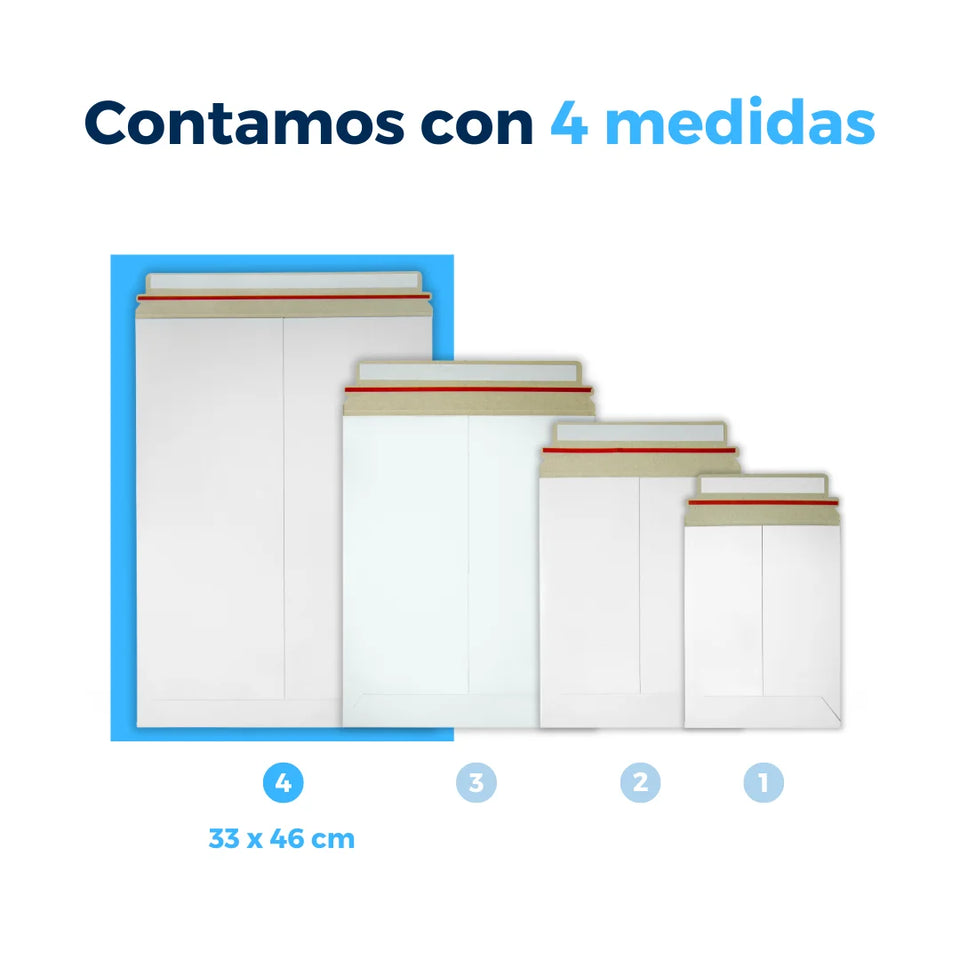33 x 46 cm Sobres Rígidos Blancos para Documentos | Paquete de 100 | Papel | Tira Abre Fácil
