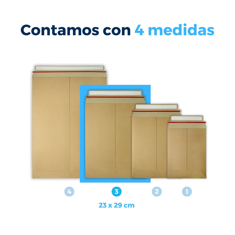 23 x 29 cm Sobres Rígidos Kraft para Documentos | Paquete de 100 | Papel | Café | Tira Abre Fácil