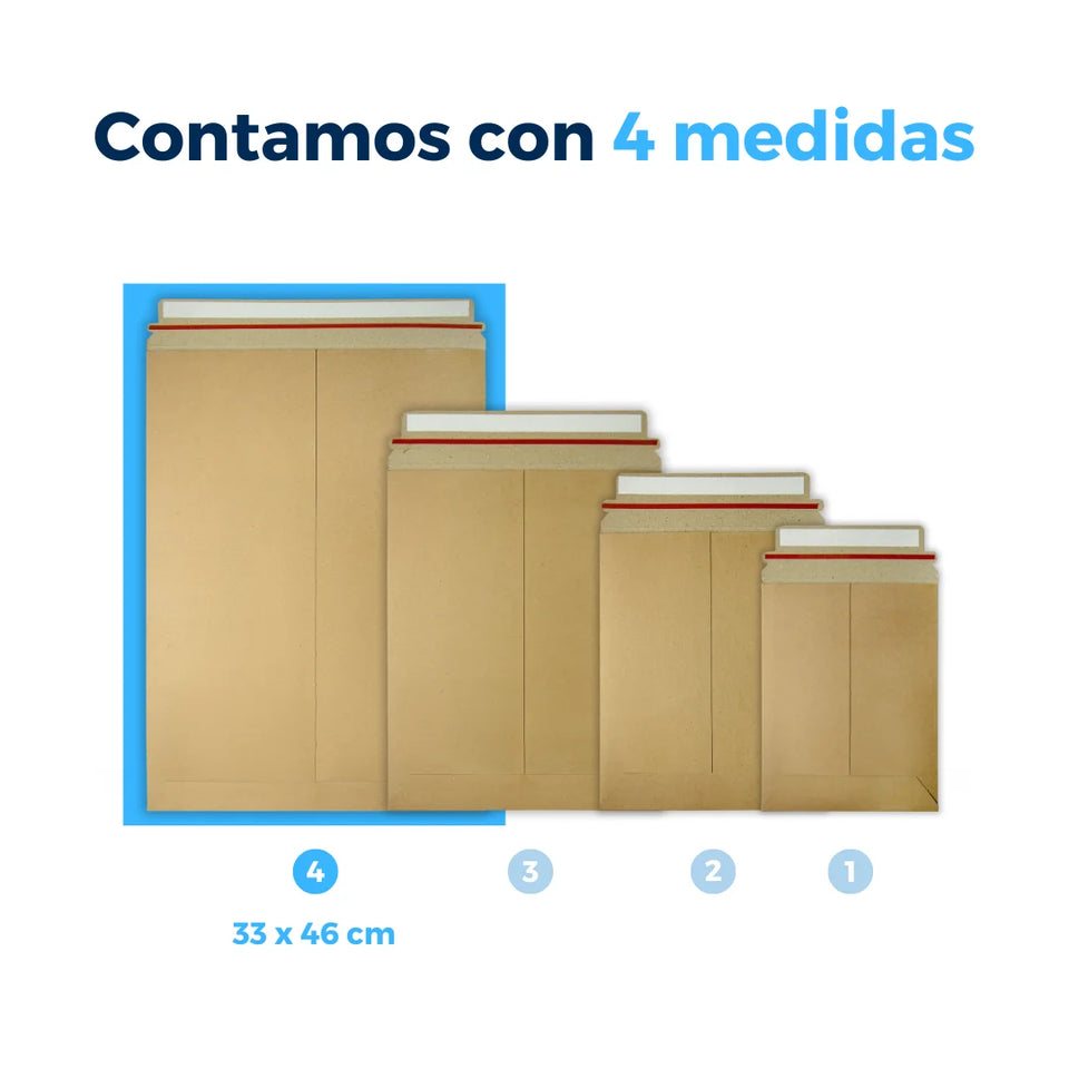 33 x 46 cm Sobres Rígidos Kraft para Documentos | Paquete de 100 | Papel | Café | Tira Abre Fácil