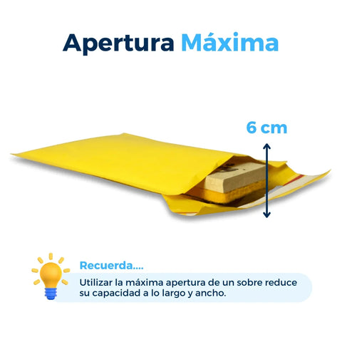 10 x 20 cm Sobres con Burbuja Amarillos | Paquete de 500 | Papel 100% Reciclado | Tira Abre Fácil