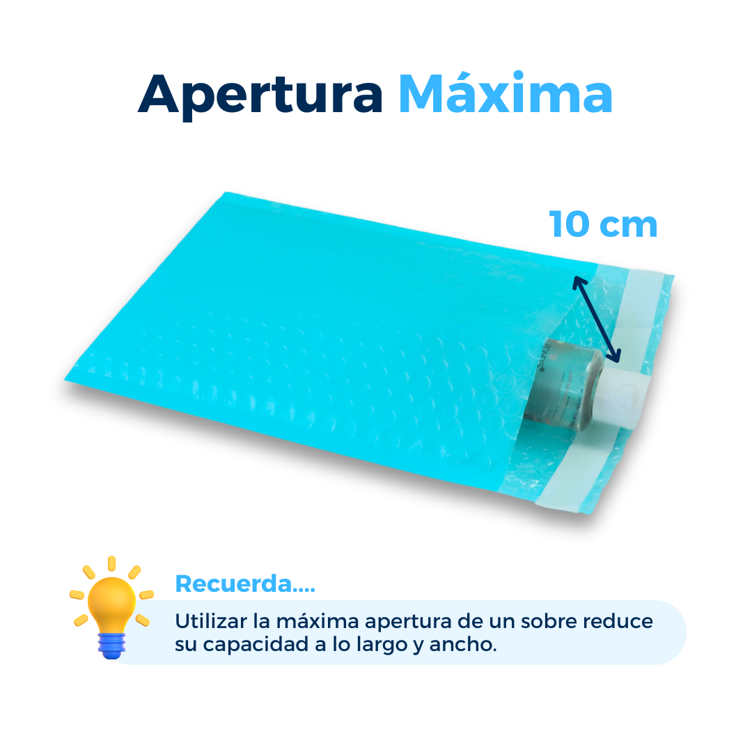 Sobres con burbuja azules, apertura máxima 10 cm. Para Paquetes.