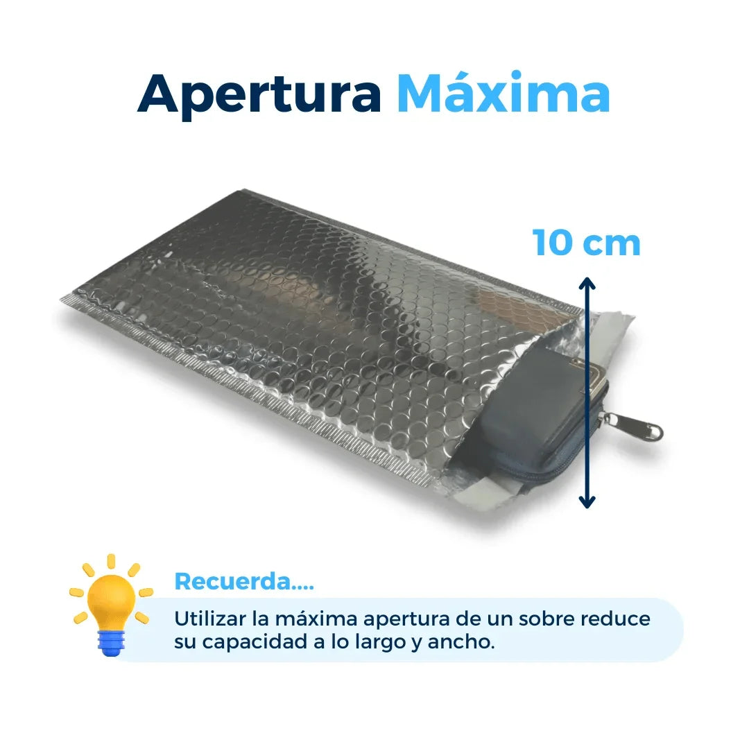 Sobres con Burbuja Plateados #1 18 x 30 cm. Con libreta como referencia de tamaño. Para Paquetes.