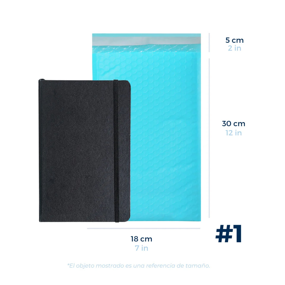 18 x 30 cm Sobres con Burbuja Azules | Paquete de 100 | Polietileno