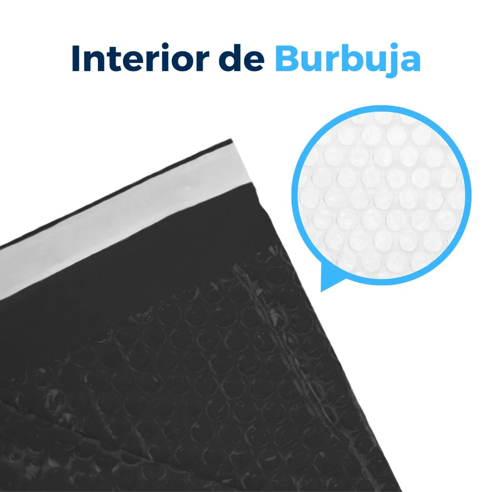 26 x 40 cm Sobres con Burbuja Negros | Paquete de 100 | Polietileno