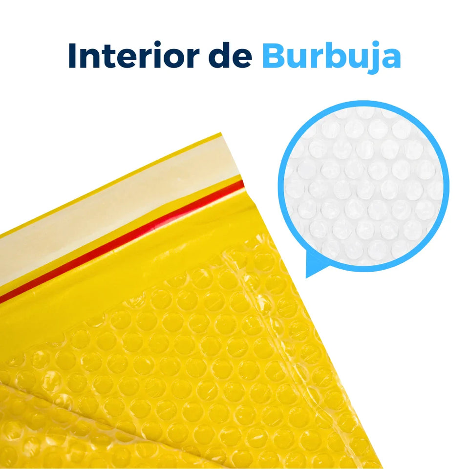 18 x 30 cm Sobres con Burbuja Amarillos | Paquete de 100 | Papel 100% Reciclado | Tira Abre Fácil