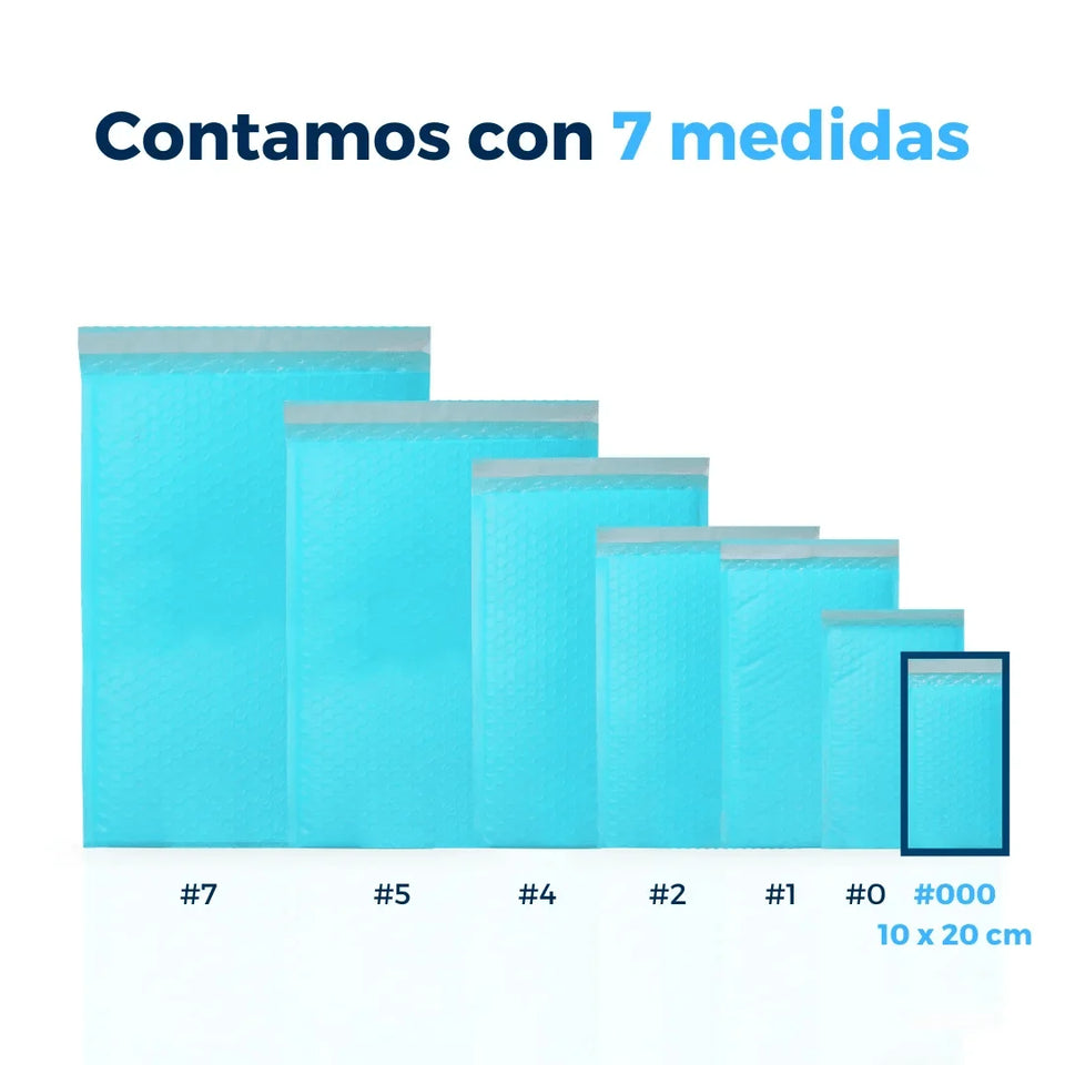 10 x 20 cm Sobres con Burbuja Azules | Paquete de 500 | Polietileno
