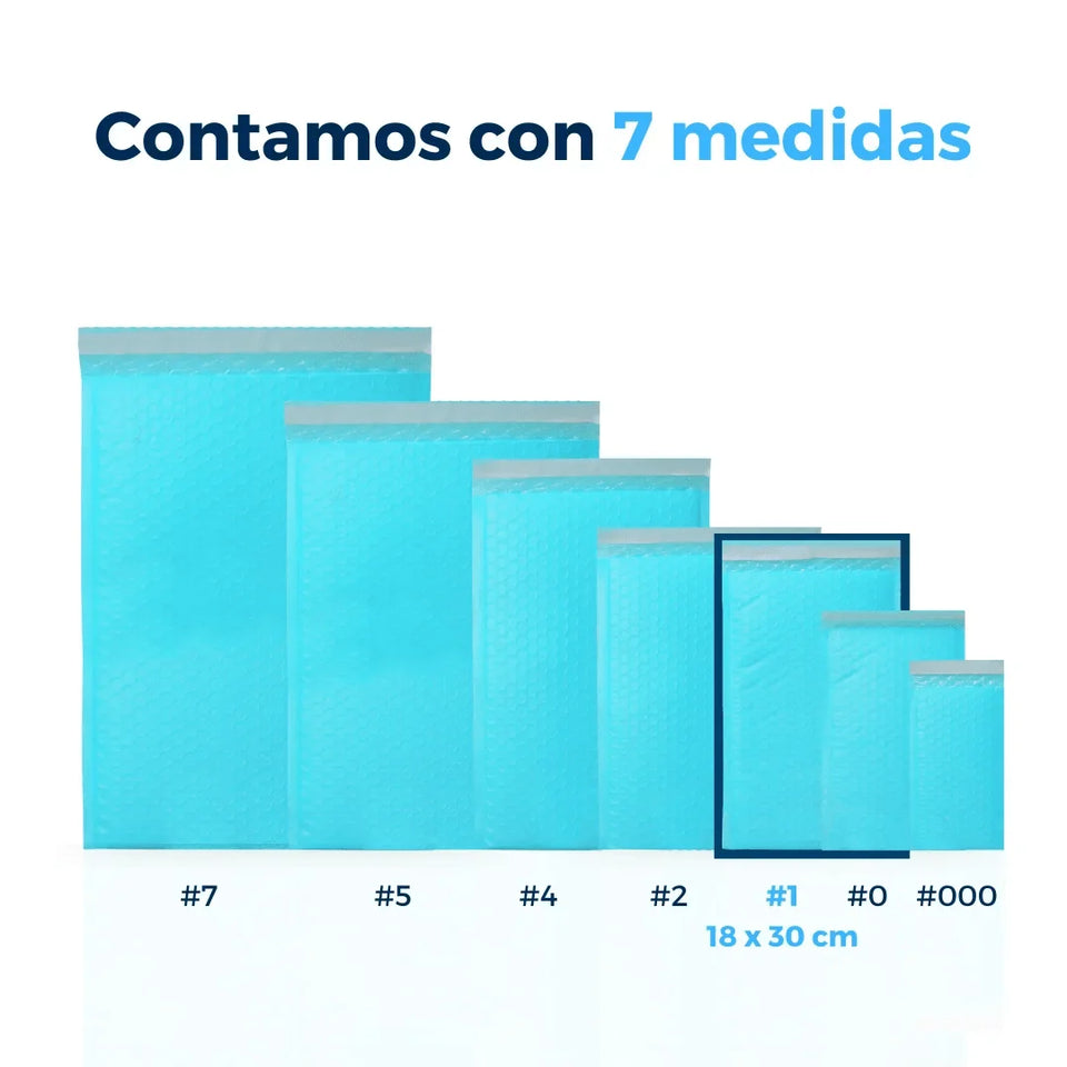 18 x 30 cm Sobres con Burbuja Azules | Paquete de 100 | Polietileno