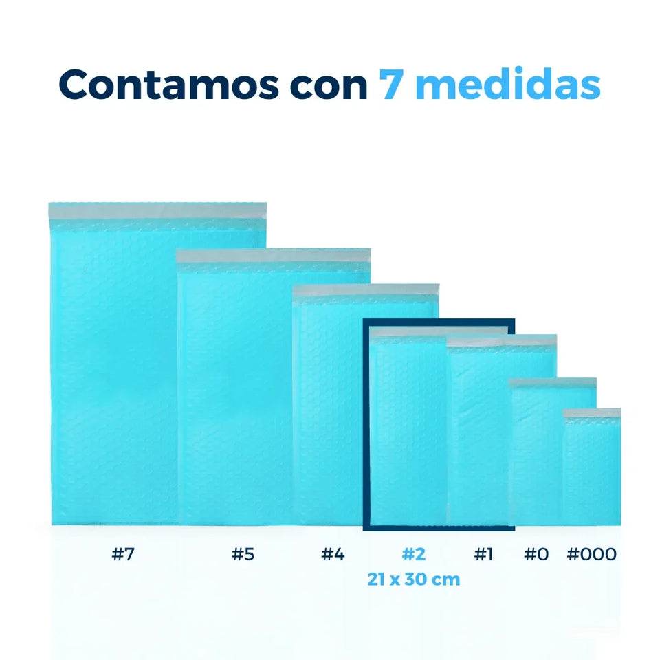 21 x 30 cm Sobres con Burbuja Azules | Paquete de 100 | Polietileno