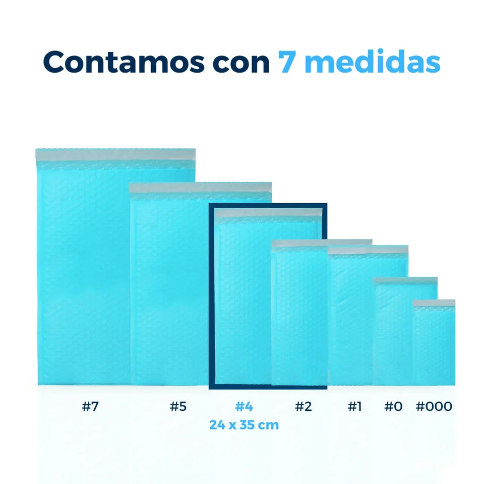24 x 35 cm Sobres con Burbuja Azules | Paquete de 100 | Polietileno