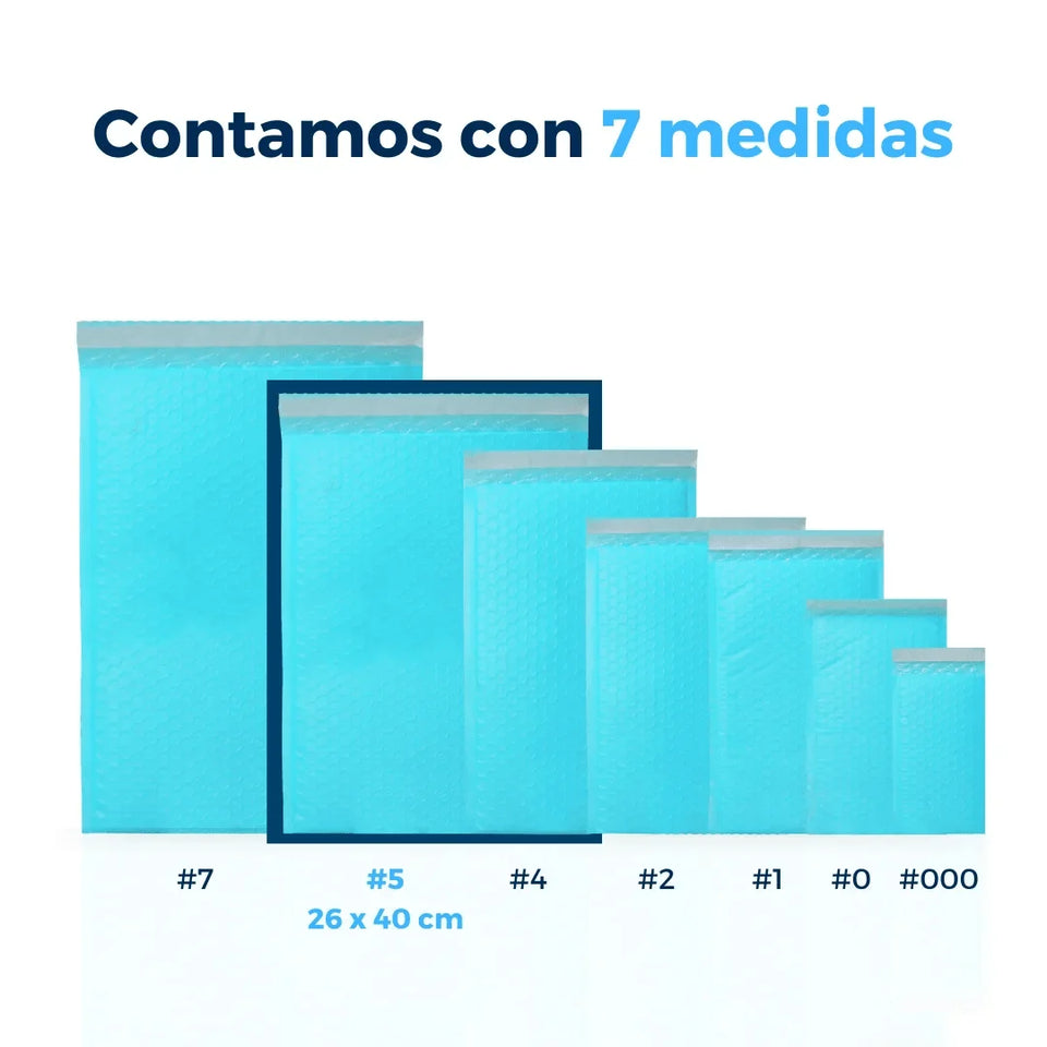 26 x 40 cm Sobres con Burbuja Azules | Paquete de 100 | Polietileno