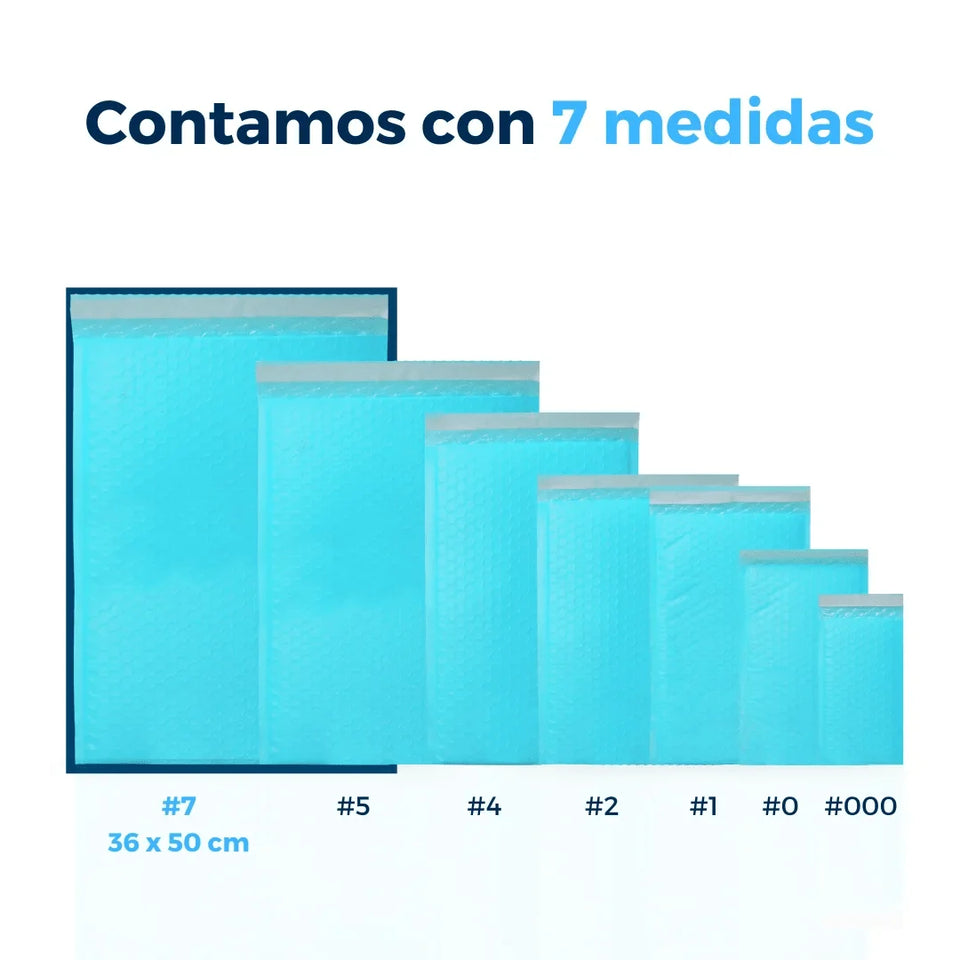 36 x 50 cm Sobres con Burbuja Azules | Paquete de 50 | Polietileno