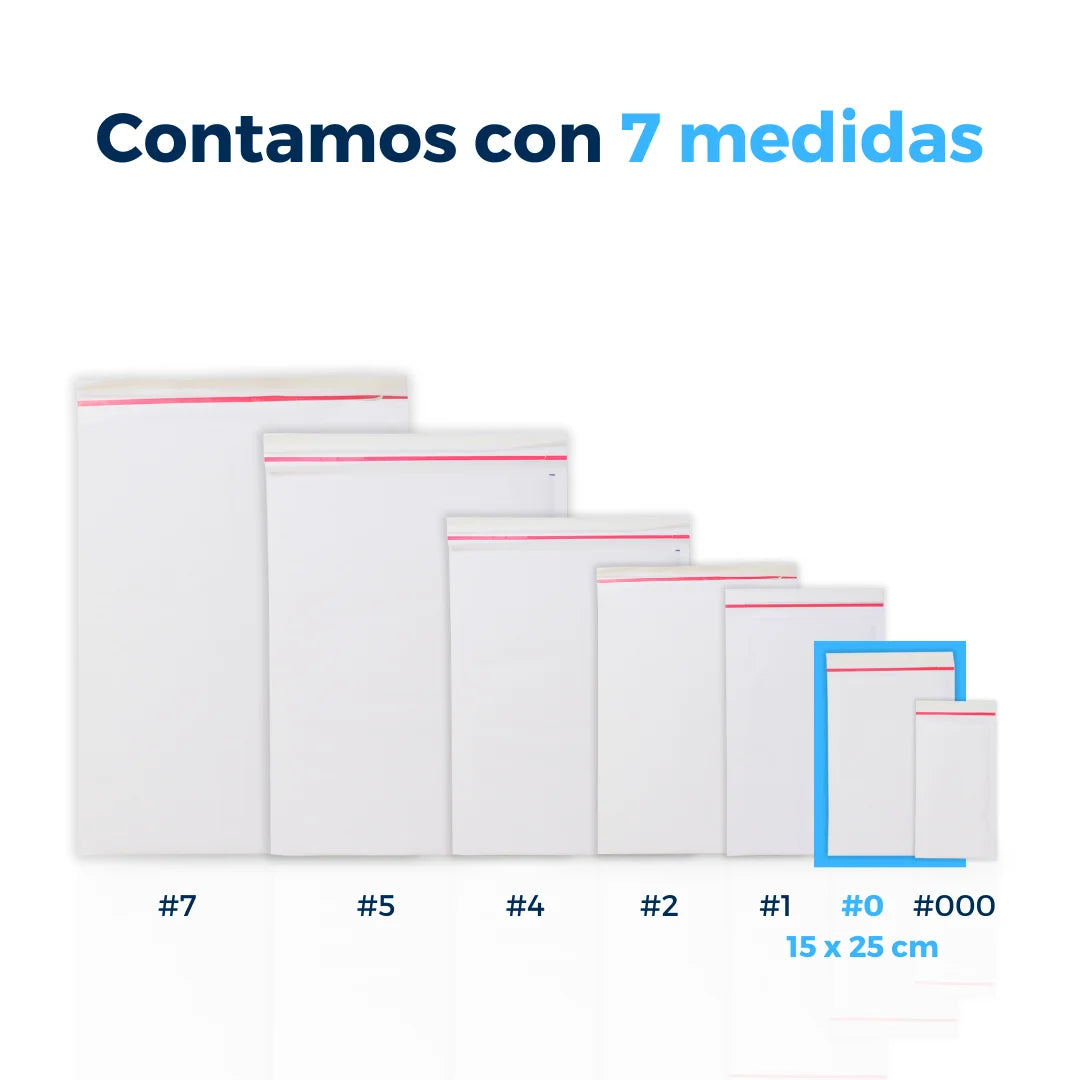 Contamos con 7 medidas de Sobres con Burbuja Blancos. Para Paquetes.
