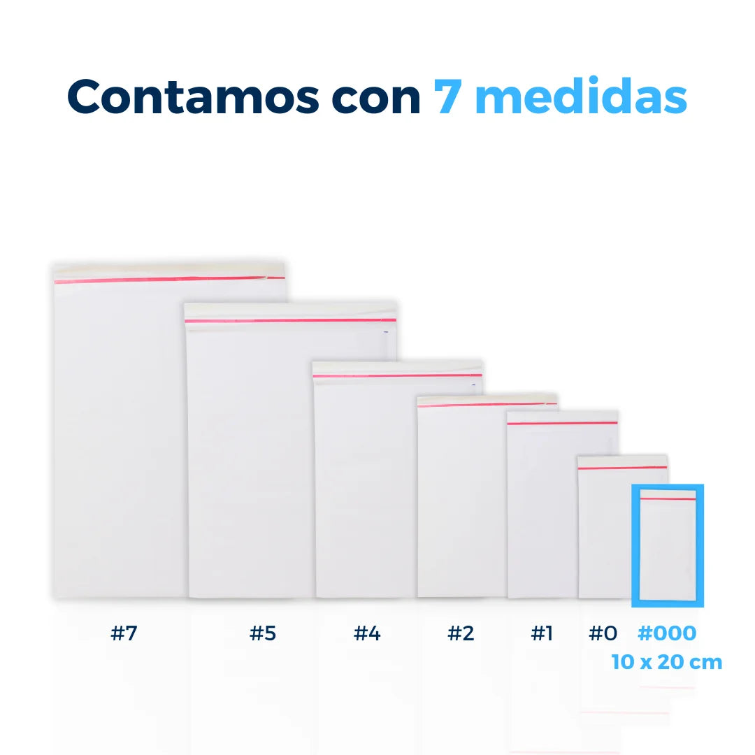 Contamos con 7 medidas de Sobres con Burbuja Blancos. Para Paquetes.
