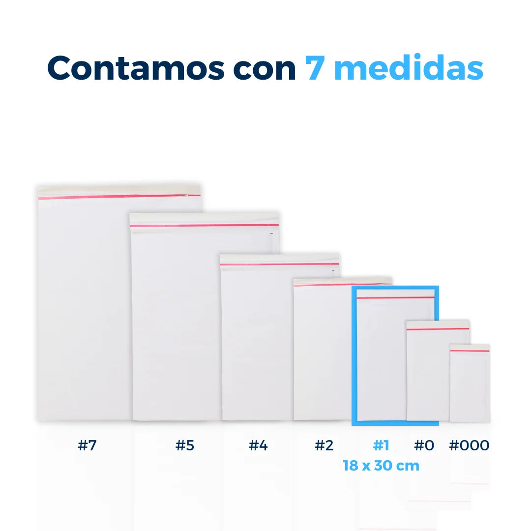 Contamos con 7 medidas de Sobres con Burbuja Blancos. Para Paquetes.
