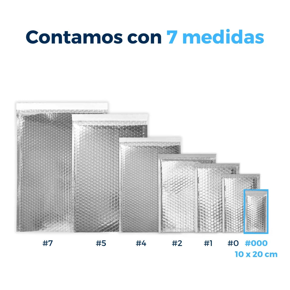 10 x 20 cm Sobres con Burbuja Plateados | Paquete de 500 | Película Poliéster Metalizada
