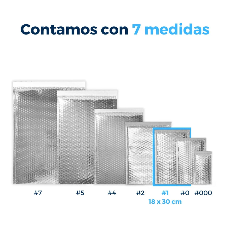 18 x 30 cm Sobres con Burbuja Plateados | Paquete de 100 | Película Poliéster Metalizada