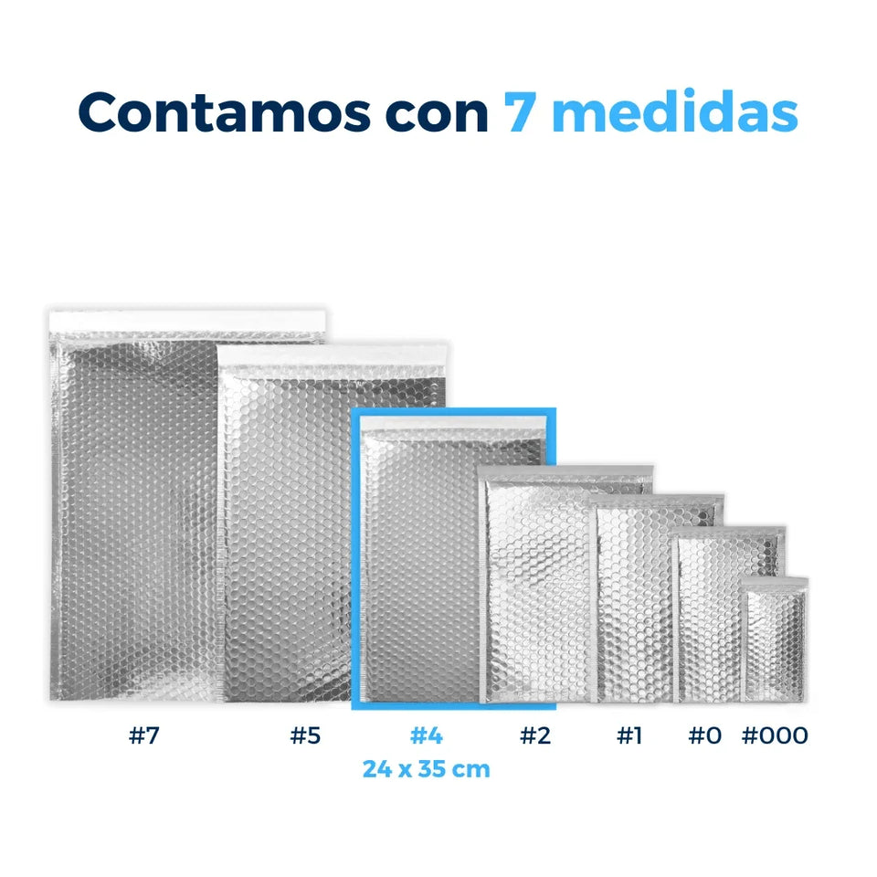 24 x 35 cm Sobres con Burbuja Plateados | Paquete de 100 | Película Poliéster Metalizada