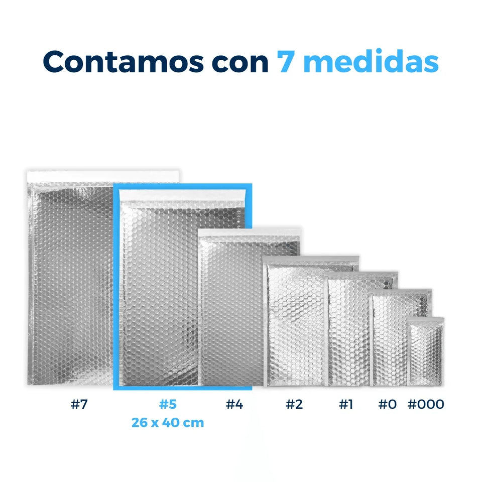 26 x 40 cm Sobres con Burbuja Plateados | Paquete de 100 | Película Poliéster Metalizada
