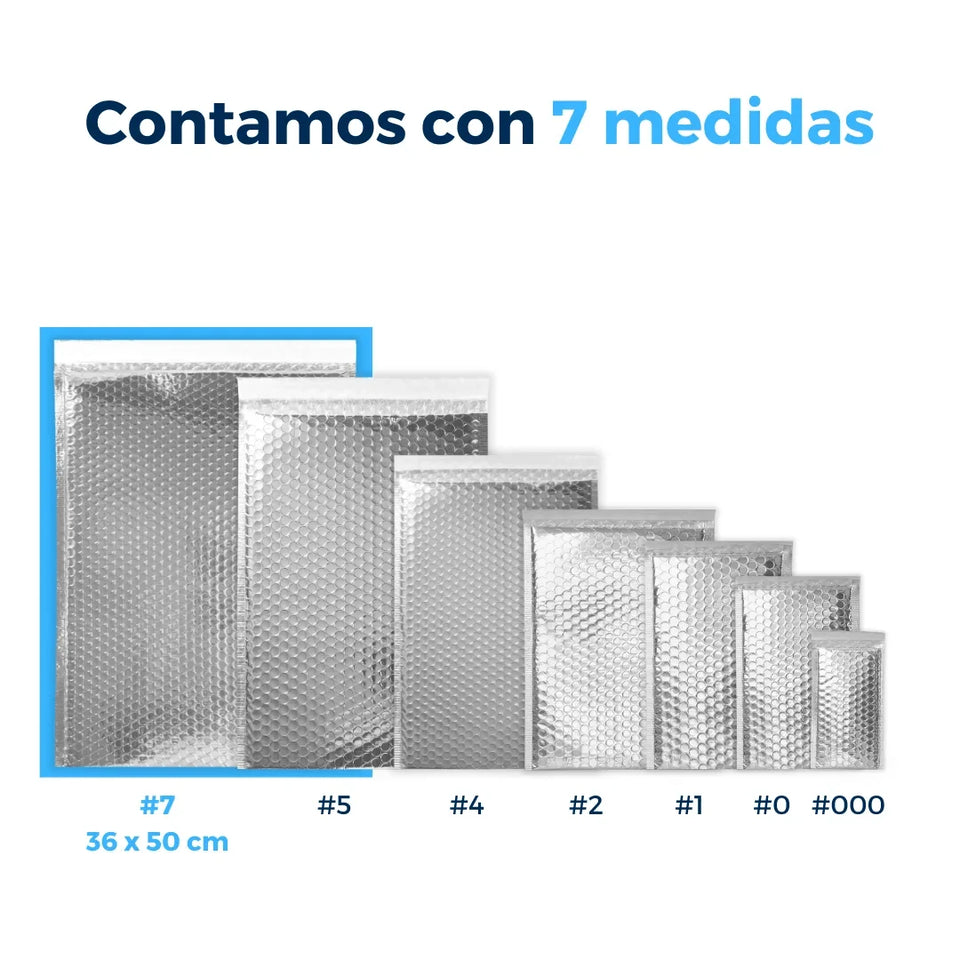 36 x 50 cm Sobres con Burbuja Plateados | Paquete de 50 | Película Poliéster Metalizada