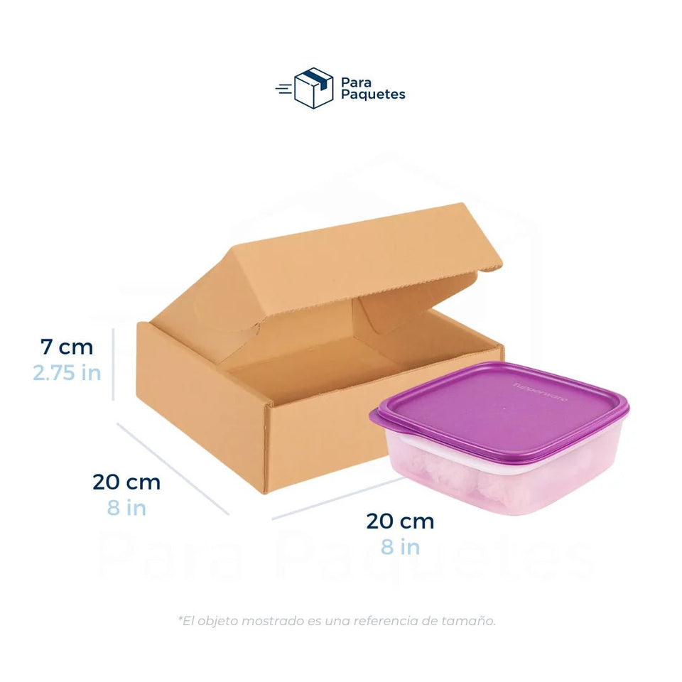 20 x 20 x 7 cm - Cajas de Cartón con Pestañas | Paquete de 25 | Papel Kraft | 32 ECT | Para Envíos con Pestañas