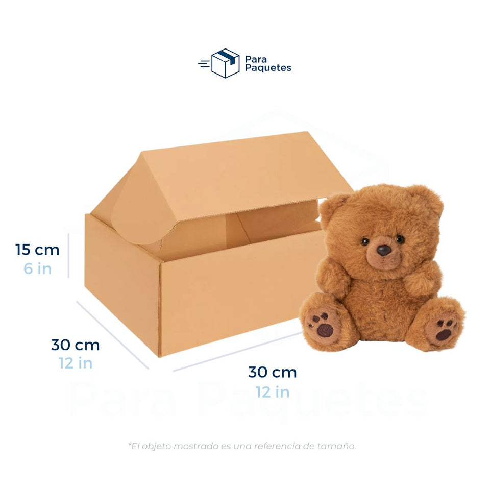30 x 30 x 15 cm - Cajas de Cartón con Pestañas | Paquete de 25 | Papel Kraft | 32 ECT | Para Envíos con Pestañas