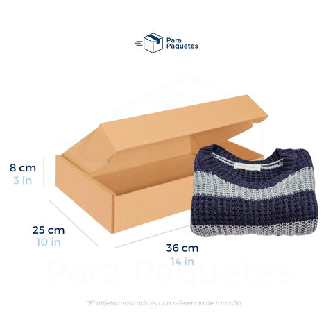 36 x 25 x 8 cm - Cajas de Cartón con Pestañas | Paquete de 25 | Papel Kraft | 32 ECT | Para Envíos con Pestañas