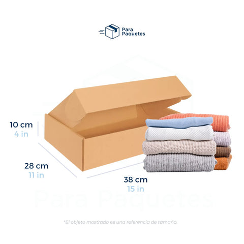 38 x 28 x 10 cm - Cajas de Cartón con Pestañas | Paquete de 25 | Papel Kraft | 32 ECT | Para Envíos con Pestañas
