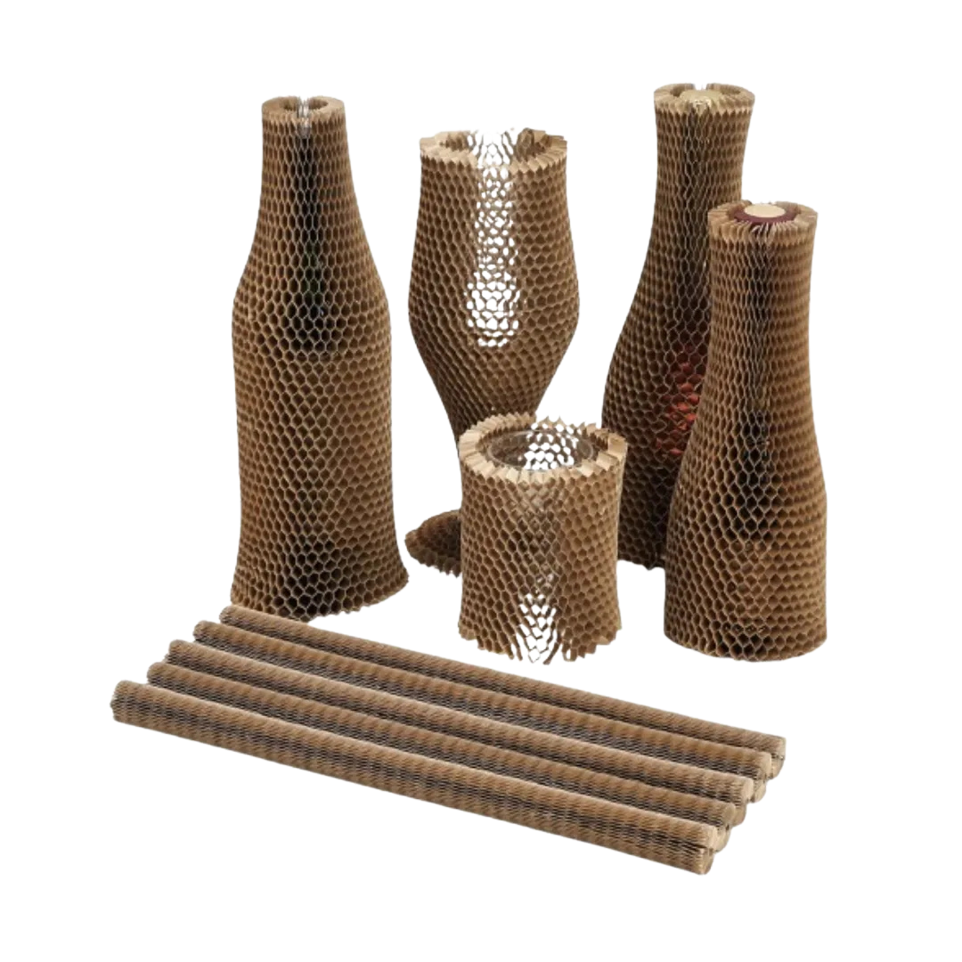 Manga de Protección de Papel Kraft Honeycomb para Botellas - 45 cm de Largo | Paquete de 25 | Café