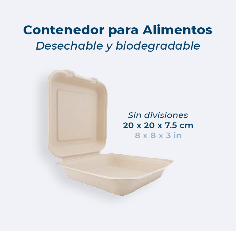 Contenedor para Alimentos Biodegradable tipo Almeja - Para Paquetes